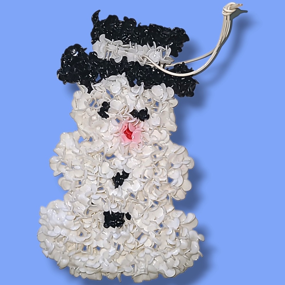 Vintage 1970s Plastic Popcorn Snowman Christmas Ornament 6.5"